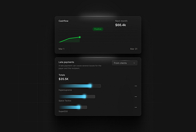 Finance management platform analytics darkmode dashboard finance saas