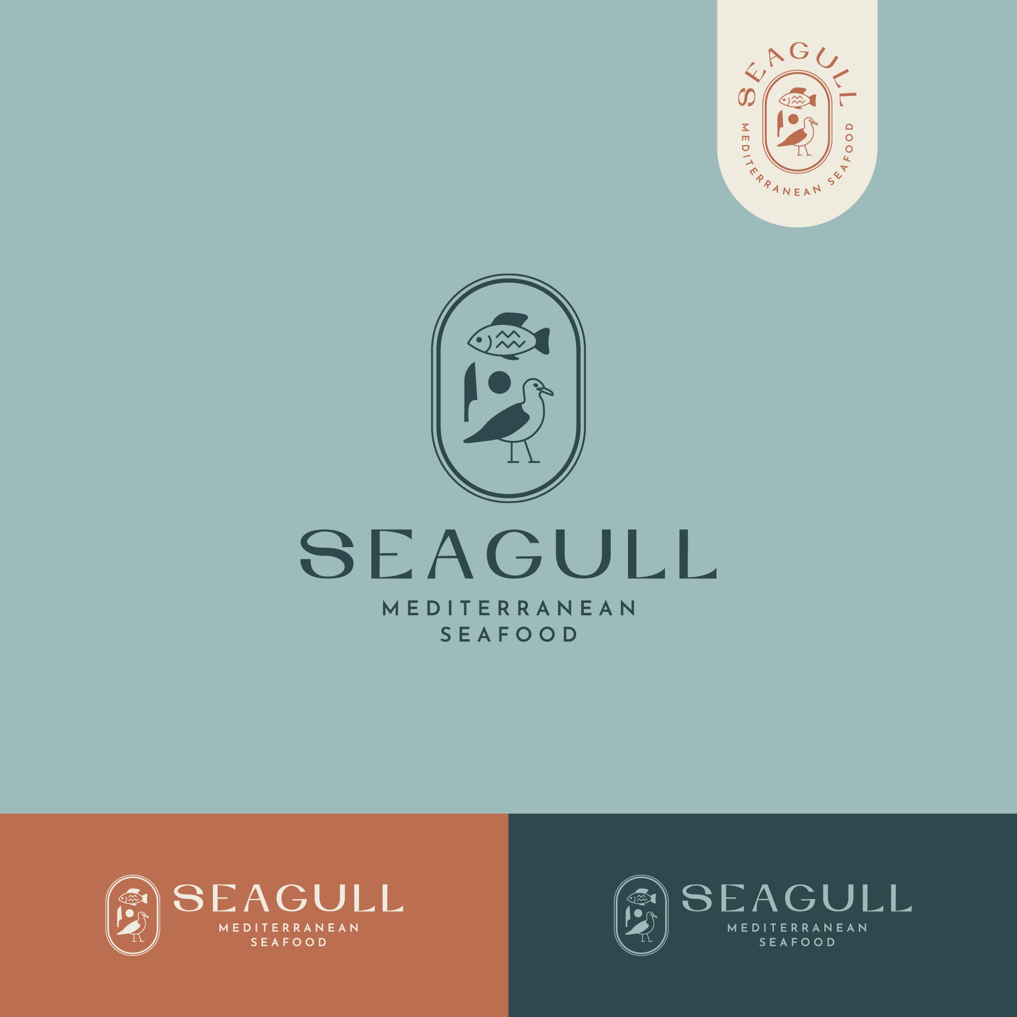 Egyptian seafood restaurant logo bird branding egyptian fish food graphic design kitchen logo modern restaurant retro seafood seagull