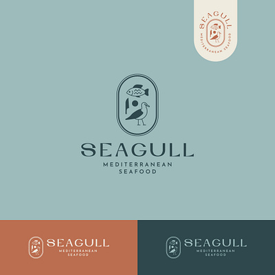 Egyptian seafood restaurant logo bird branding egyptian fish food graphic design kitchen logo modern restaurant retro seafood seagull