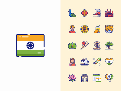 India Icon Pack balloon building celebration country culture download eklip studio festival flag icons illustration independence day india landmark love india taj mahal tiger tree ui