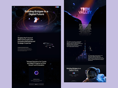 Tech Valley Landing Page Design 3d 3d design 3d ui crypto crypto services dark landing page landing page space tech tech landing page ui design ui designer uiux web design web3 website