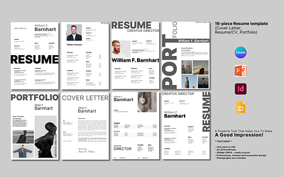 Resume, Cover Letter & Portfolio Template. canva cover letter crative cv google slides indesign portfolio powerpoint pptx resume