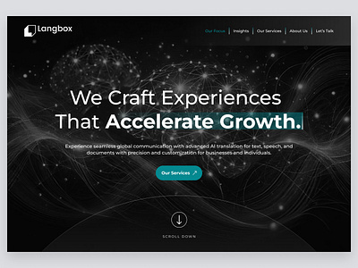 Langbox Hero Section ai ai design ai generator tool ai landing page ai technology ai tool design ai website artificial intelligence herosection innovation interface interfacedesign landingpage modern tech translationplatform uiux web web design website
