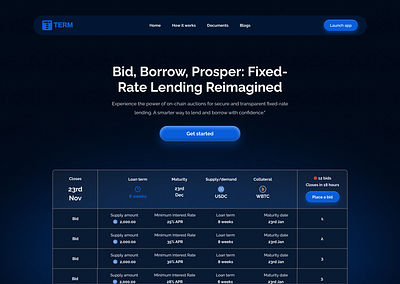 Web design for a lending and borrowing platform crypto cryptoui darkmode design dribbbleshots figma minimalist product design ui uiux web design web3