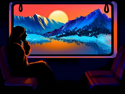 Train Journey 2d illustration adventure alps animation cartoon illustration loop motion graphics mountains procreate procreate dreams snow sunset swiss landscape switzerland tourist train travel voyager winter