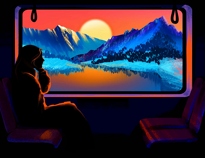 Train Journey 2d illustration adventure alps animation cartoon illustration loop motion graphics mountains procreate procreate dreams snow sunset swiss landscape switzerland tourist train travel voyager winter