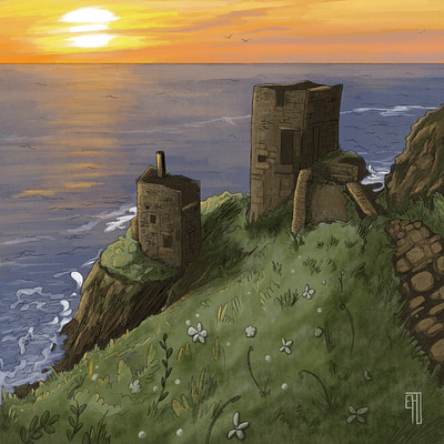 Botallack art artistic botallack cornish cornwall cornwalllife design illustrate illustration illustrative ipad ipadpro landscape seascape sunset uk