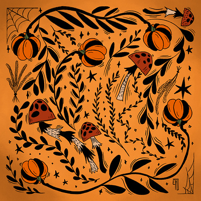 Pumpkin Mix autumn autumn2024 autumnal cute fall fall2024 halloween illustration illustrations mushrooms pattern pumpkin scary