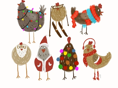 Christmas Chickens characterconcept chicken farm chickens christmas christmaschickens concept cute festive funny funny illustration illustration kidlit mad chickens