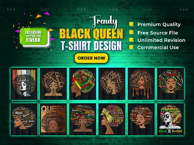 Trendy Black Queen T-Shirt Design