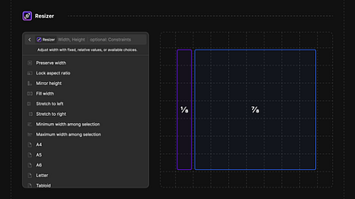 Resizer - Plugin Cover dark design figma max min mirror percent plugin presets ratio relative resize resizing stretch