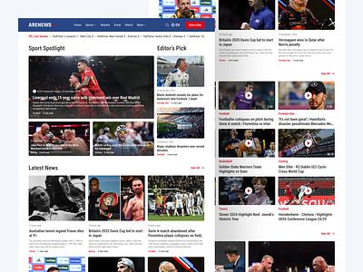 Arenews+ - Sports News Platform article blog bulletin clean design landing page minimal news newsfeed newspaper read uiux web website