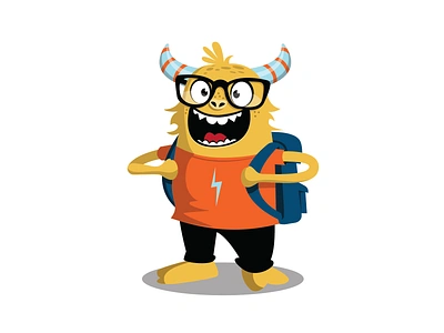 Happy Monster back to school backpack creature elementary excited funny glasses hairy happy high school horns horny junior high kid mascot middle school monster primary school student