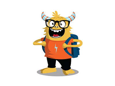 Happy Monster back to school backpack creature elementary excited funny glasses hairy happy high school horns horny junior high kid mascot middle school monster primary school student