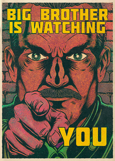 Big Brother 1984 comic comic style halftones neo retro orwell poster retro vintage