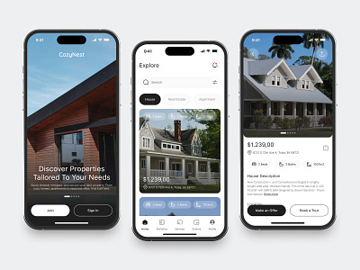 Real Estate Mobile App app cards chart clean design fireart house ios mobile rent ui ux