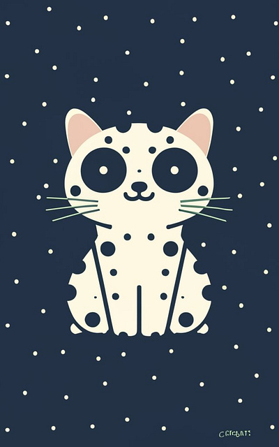 White cat with black spots illustration graphic design illustrations logo