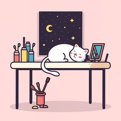 Cat sleeping on table illustration graphic design illustrations logo