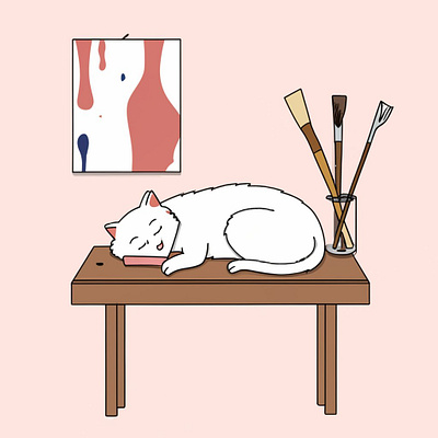 Cat sleeping on the table illustration graphic design illustrations logo