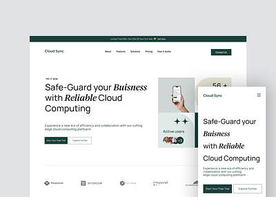 Cloud sync Landing page cloud computing landing page ui uiux user interface visual design website design