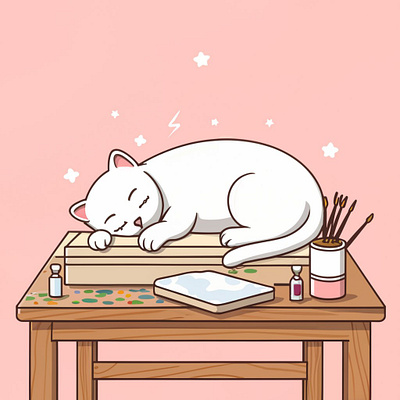 Cat sleeping on a table illustration graphic design illustrations logo