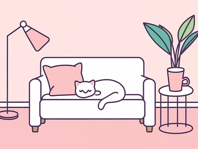 Cat sleeping on a couch illustration graphic design illustrations logo