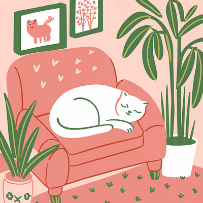 Cat sleeping on a couch illustration graphic design illustrations logo