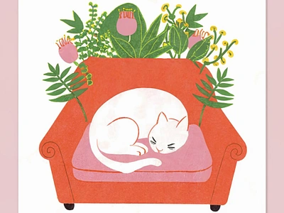 Cat sleeping on a couch illustration graphic design illustrations logo