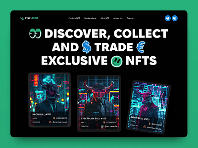 NFT Marketplace Homepage crypto art cryptocurrency design homepage interface nft art nft design nft gallery website nft marketplace nft web design nft website ui user interface ux web design website website design