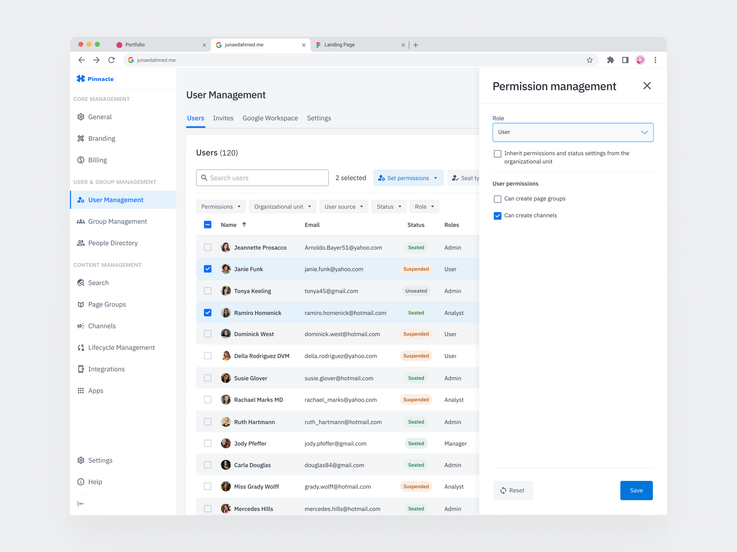 Example of Admin Dashboard Permission Management - Bulk action
