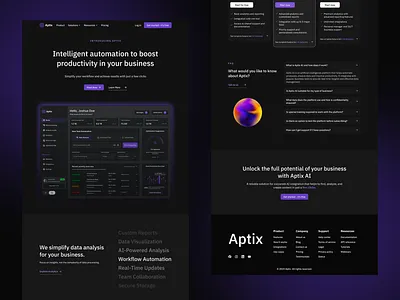 Aptix AI — Landing Page Design appdesign branding dark mode darkmodeui dashboard design graphic design illustration landing page logo ui ux vector web design web platform