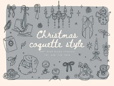 Coquette Christmas whimsical clipart christmas coquette creative market design elements illustration poster ribbon santa claus vector vintage wallpaper winter