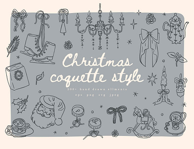 Coquette Christmas whimsical clipart christmas coquette creative market design elements illustration poster ribbon santa claus vector vintage wallpaper winter