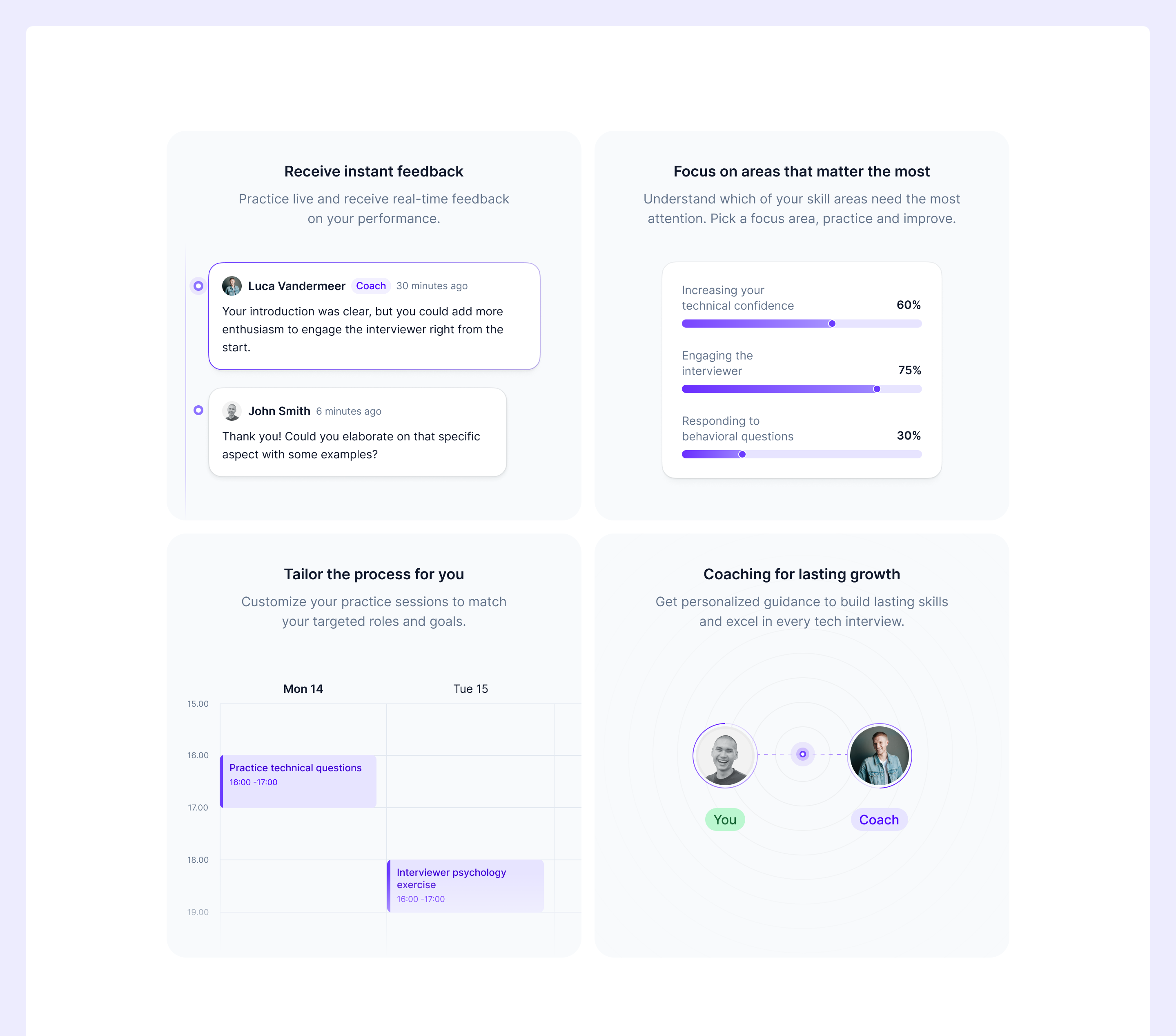 Bento cards for interviewing service landing page redesign