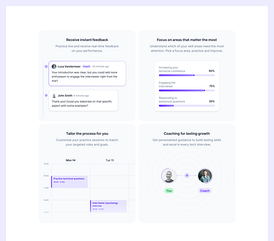 Bento cards for interviewing service landing page redesign