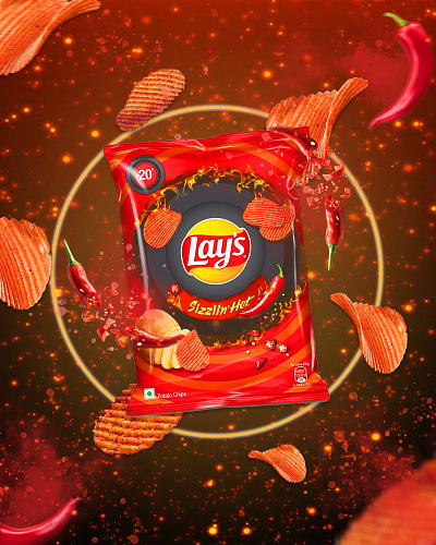 Lay's Sizzlin Hot pack manipulation. app branding design graphic design illustration vector