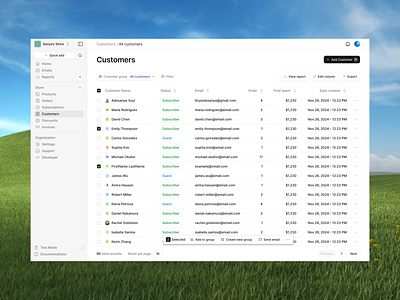 Customer's Record - Row Selection bottom sheet column crm saas dashboard saas design sanya selection ui