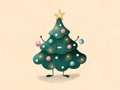 Happy Christmas tree decorating itself christmas cute decorating decorations drawing illustration tree