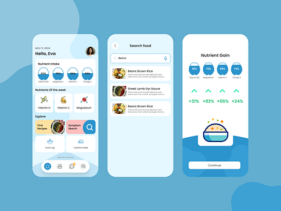 Nutrient Tracker App UI/UX Design animated ui app animation bottom navigation calories counter app diet nutrition fitness app food tracker health wellness health app home screen minimalist design mobile app design nutrient counting nutrient tracker nutrient tracker app design nutrition app uiux design vitamins minerals wellness tracker