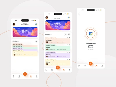 Schedule your Tasks with weather | Calendar Mobile App minimal design ui