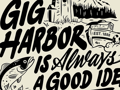 Gig Harbor merch design illustration lettering print typography