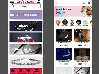 Zoe's Jewels Redesign app design logo ui ux