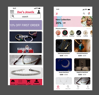 Zoe's Jewels Redesign app design logo ui ux