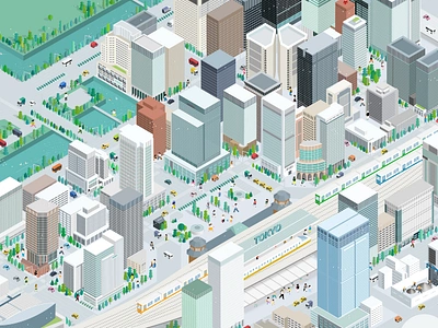 Walk around Tokyo innovation base city isometric tokyo