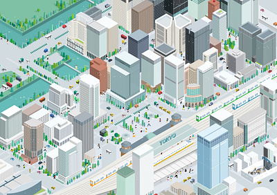 Walk around Tokyo innovation base city isometric tokyo