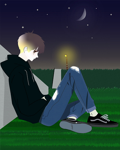 Moonlit Solitude design digital portraits graphic design illustration night solitude vector