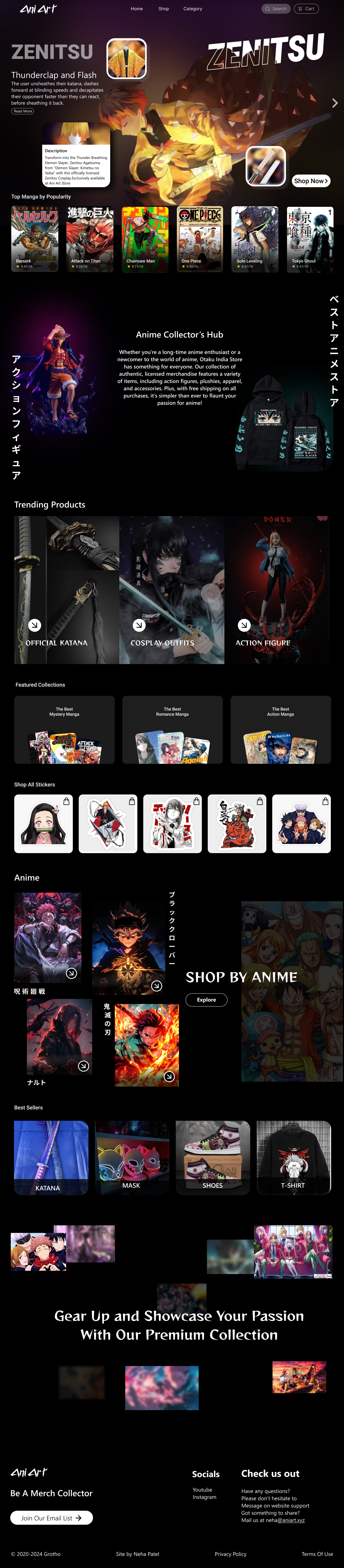 Ani Art e commerce landing page uiux