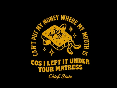 Chief State Matress Badge 80s advert badge band branding graphic illustration mascot matress merchandise pop punk retro t shirt typography