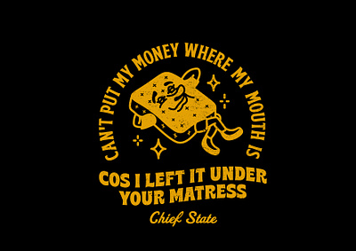 Chief State Matress Badge 80s advert badge band branding graphic illustration mascot matress merchandise pop punk retro t shirt typography