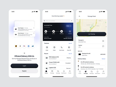 Shipping Mobile App app clean delivery detail homepage location logistic map mobile onboarding package shipping tracking